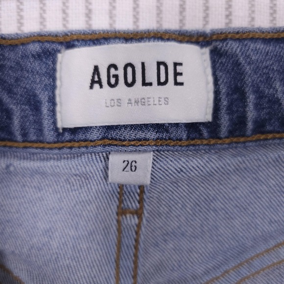 AGOLDE Riley Jeans Womens 26 Blue High Rise Crop Straight Distressed Button Fly - Picture 4 of 12